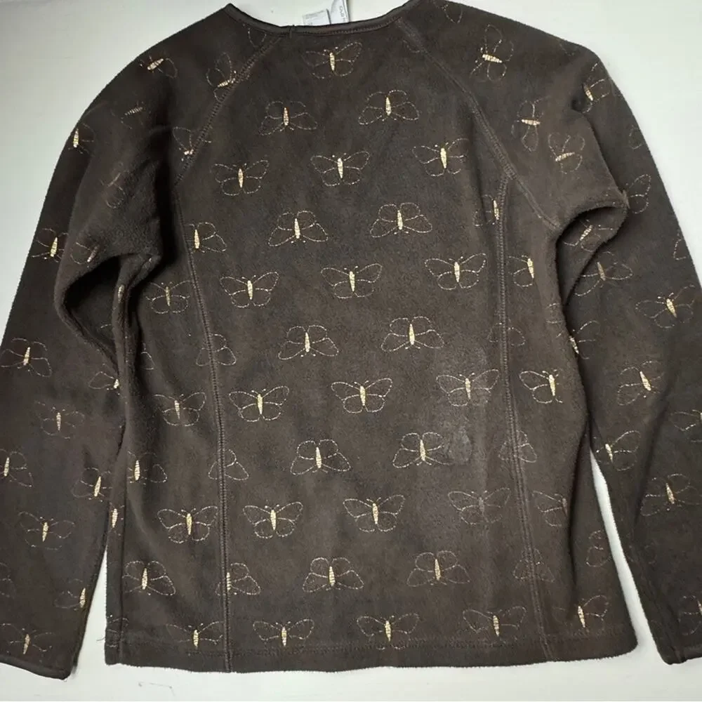 Old Navy Girl’s Long Sleeve V Front Brush Fleece Brown Gold Long Sleeve Sz M (8)